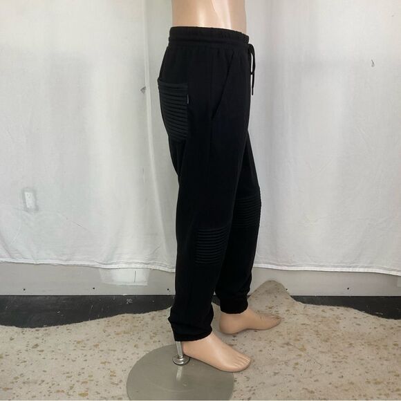 Basement Mens Drawstring Elastic Waist Knee Panel Jogger Sweatpants Black XL - Picture 5 of 13